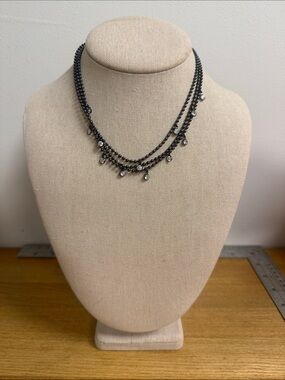 Roberta Chiarella gunmetal gray layered collar necklace with rhinestones